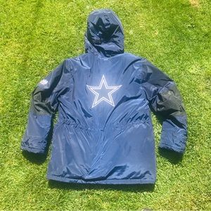 NFL Dallas Cowboys Football Reebok On Field Puffer Parka Coat Mens Medium